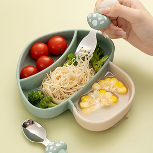 Juego de tenedor y cuchara para bebé con forma de seta, mango de silicona de acero inoxidable 304 para utensilios de comedor para niños de 1 a 2 años - Product Image 2