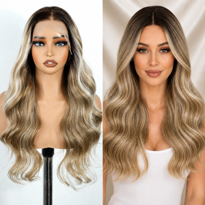 Peluca sin pegamento HD de encaje, similar al cabello humano real, con ondas corporales, segmentación de forma libre, pre-cortada, sintética, sin pegamento - Product Image 5