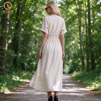 Robe longue décontractée d'été pour femme, col en V, manches courtes, à lacets, respirante, en lin écologique, élégante, fabriquée sur mesure par une usine de vêtements
