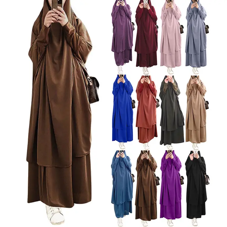 2022 Nieuwe Moslim Hot-Selling Effen Kleur Nida Gebedskleding Franse 2 Stuks Batwing Mouw Jilbab