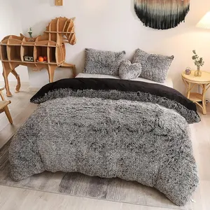 Wholesale Custom Winter Home Shaggy plush Comforter Soft fluffy Bed Sheet Bedding Set