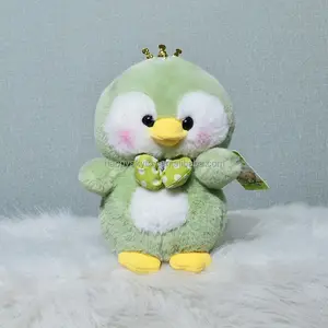도매 귀여운 녹색 펭귄 플러시 키 체인 박제 동물 장난감 사용자 정의 10cm 미니 플러시 키 체인