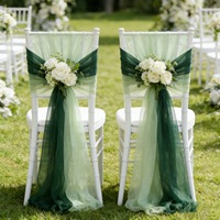 Décoration de mariage : Housse de dossier de chaise, ruban, nœud élégant en tulle, décoration florale en maille transparente pour dossier de chaise