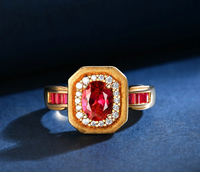 Groothandel 925 zilveren rode robijn vergulde ovale ring Europa stijl bruiloft Valentijn cadeau sieraden