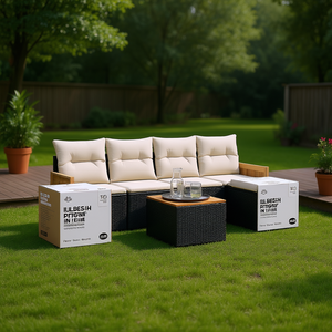 ชุดโซฟาสวนหวายสีดำแบบโมดูลาร์ Lubeshi 4 ที่นั่ง ดีไซน์ร่วมสมัยสำหรับกลางแจ้ง โครงไม้เนื้อแข็ง โครงหวาย - Product Image 2