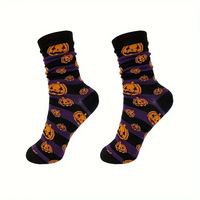 Automne hiver hommes femmes Halloween chaussettes mi-mollet chaussettes cross-bordern squelette citrouille dessin animé impression décontracté équipage tricoté