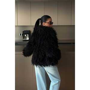 เสื้อโค้ทขนเฟอร์สีดำยาวแบบเมย์แฟร์ ตกแต่งสไตล์วินเทจ ติดกระดุมเม็ดเดียว ปิดด้วยกระดุมเดี่ยว ทำจากขนมิงค์เทียม ผ้าไหม พิมพ์ลาย - Product Image 1