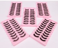 Lot de 10 paires de faux cils russes 3D effet volume, courbure D, effet wispy et volumineux, en faux vison, spectaculaires, en fibres synthétiques, en bande