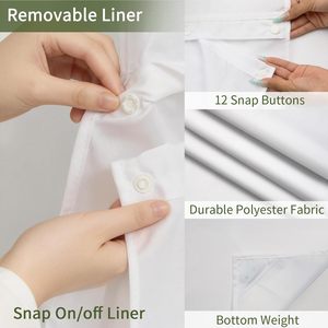 LIVING Green Leaf No Hook Blackout Shower Curtain Snap Liner Set 71x74 |   Style Bohème Vintage Neutre Forêt Botanique Ferme - Product Image 3