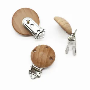 High Quality Not-Toxic Teether baby wood bead pacifier clips Wood Clip