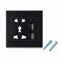 Prise murale universelle moderne et minimaliste à 5 trous avec double port USB, large plage de tension, personnalisable, vente en gros, support OEM, idéale pour les chambres d'hôtel