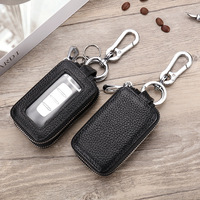Estuche para llaves con diseño de lichi de doble capa, funda para llaves con cremallera de cuero genuino, monedero de gran capacidad, soporte universal para llaves