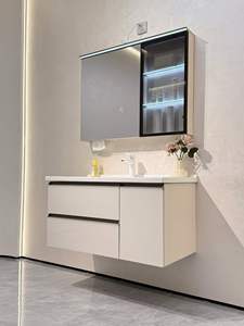 Modern <b>Wall</b> Mounted Bathroom Vanity <b>Set</b> with Smart LED <b>Mirror</b> Cabinet, Storage Shelves, Ceramic Basin and Soft Close Design - Product Image 2
