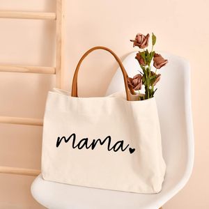 Katoenen Handvat Ziekenhuis Winkelen Strand Reizen Met Letter Logo Patroon Draagtas Aanpasbare Canvas Mama Tas