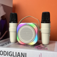 Mini Altavoz Portátil con Luz LED, Sistema de Altavoces de Karaoke Hifi con Micrófonos Inalámbricos Dobles, Regalos para Niños