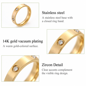 Stainless <b>Steel</b> <b>Ring</b> Circular Accents 14K gold vacuum plating with Zircon - Product Image 3