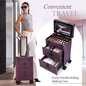 Manicure Storage Trolley Leather Nail Polish Organizer <b>Case</b> Professional <b>Makeup</b> Suitcase Box Carrier Travel Cosmetic Train <b>Case</b> - Product Image 5