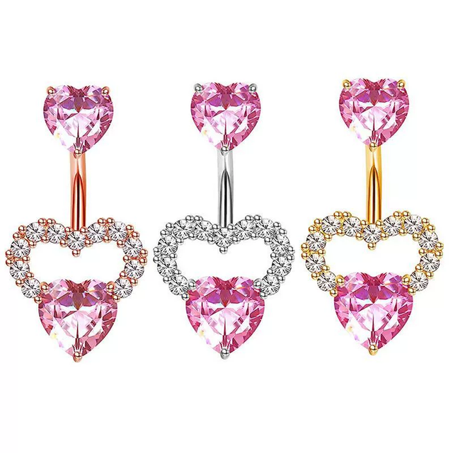 Body Piercing Jewelry Belly Button Piercing Double Gems Heart Surgical Steel Belly Button Rings Navel Piercings for Women