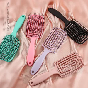Hot Sale Curved Vent Detangling Hair Brush Hollow Design Massagem Hair Brush Pente molhado e seco para mulheres e homens