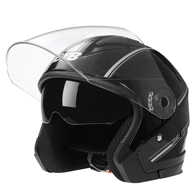 Personalização do ciclo do motor capacete 3/4 meia face abs, quatro estações anti neblina, espelho duplo, capacete da motocicleta