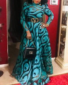 Nueva moda <span class=keywords><strong>vestido</strong></span> de Jersey de cintura media cuello <span class=keywords><strong>verde</strong></span> manga larga <span class=keywords><strong>vestido</strong></span> de viajero informal estampado Digital gasa Oficina para otoño - Product Image 6