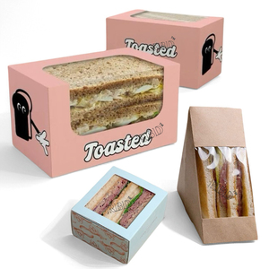 Contenitore di cartoncino personalizzato Kraft taglio quadrato Sandwich Pack Bloomer Cafe triangolo Sandwich scatola con finestra scatole di visualizzazione - Product Image 1