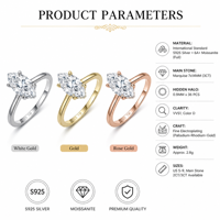 Bague en Moissanite Argent Sterling 925 Marquise 7x14mm 3CT VVS1 Couleur D Halo Caché 6 Griffes 3 Couleurs