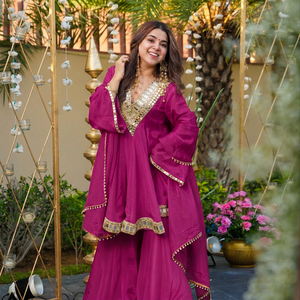 <b>Pink</b> Solid Silk Embroidered Shawl with Mirror Work Traditional Indian Pakistani Women's Wear - Product Image 2