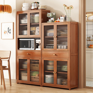 Mobiletto da <span class=keywords><strong>Cucina</strong></span> in Legno con Ante in Vetro, Scaffale Espositivo a Più Livelli per Sala da Pranzo, Soggiorno, Arredamento e Organizzazione Domestica - Product Image 3