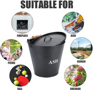 Seau à cendres avec couvercle, <span class=keywords><strong>pelle</strong></span> et balai, seau à charbon pour foyer, ensemble d'outils, fosses à feu, poêles à <span class=keywords><strong>bois</strong></span>, seau à lames - Product Image 6