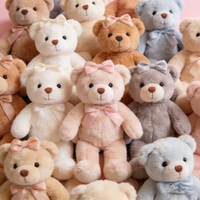 Op voorraad Roze Grijs Witte Beer Pluche Speelgoed Satijnen Strik Teddy Pop Groothandel Bruidsgeschenken Winkeldisplay Zachte Collectie