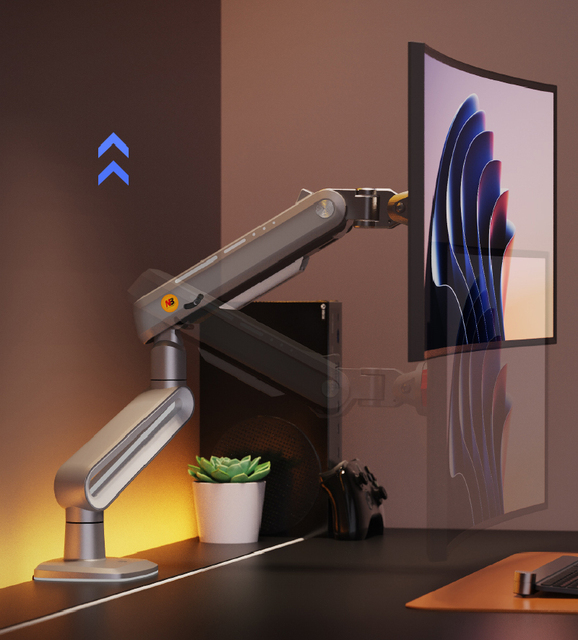 New NB A6/S8 Grey Aluminum Alloy Full Motion Single Monitor Arm Stand for 27-50 Inch Displays 2-18 Kgs Loading VESA 75/100mm