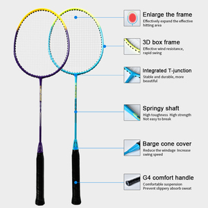 Mango de agarre de PU con diseño <span class=keywords><strong>protector</strong></span>, marco de aleación de aluminio, raqueta de bádminton, color negro - Product Image 2