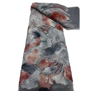 NI.AI Nigerian Lace Fabric Stickerei African French Tulle Perlen Spitze mit Pailletten Mesh Lace Stoff für Braut Brautkleid - Product Image 1