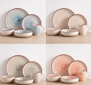 Service de table en grès à motif tourbillonnant, peint à la main, vaisselle en céramique spirale, compatible micro-ondes et lave-vaisselle, couleur personnalisée, vente en gros - Product Image 6