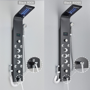 Panneau de <span class=keywords><strong>douche</strong></span> mural en acier inoxydable noir avec cascade, colonne de <span class=keywords><strong>douche</strong></span> avec jets, panneaux de <span class=keywords><strong>douche</strong></span> LED, Panel De Ducha - Product Image 2