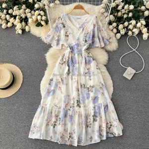 Đầm voan hoa nhí thanh lịch, chất lượng cao, bán chạy, kiểu dáng điệu đà, thích hợp cho kỳ nghỉ và đi biển dành cho nữ - Product Image 4