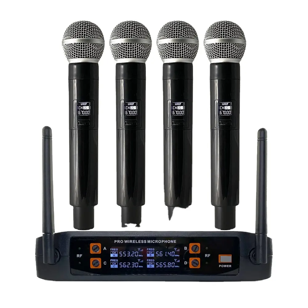 Professional Wireless Microphone With 4 Handheld 4 Channel Professional Cordless Microphone System Suitable For Karaoke