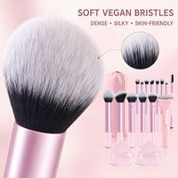 Ensemble de 14 pinceaux de maquillage roses, trousse de maquillage, houppettes, pinceau pour masque facial, virole en aluminium, poils synthétiques doux, idéal pour les voyages