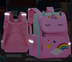 Mochila Escolar Primaria Unisex Versión Coreana, Ligera, Impermeable, de una Sola Pieza, con Diseño de Rayas y Protector de Espalda de Lona - Product Image 6