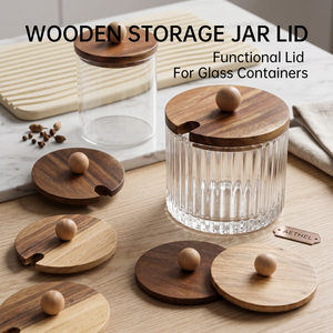 Vietnam WeWood U-Shaped Cutout Wood Jar Lid Ball Handle Spice Caddy Cover Dustproof Round Salt Cellar Top Kitchen Crock <b>Cap</b> - Product Image 1