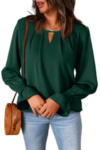 Inventory Backlog Solid Color V Collar Long Sleeve Women's Shirts Office <strong>Ladies</strong> Casual Blouse Tops Shirts for Spring Summer - Product Image 3