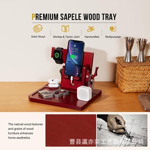 Soporte de Madera para Teléfono, Organizador de Escritorio Multifuncional con Porta Relojes y Llaves para Uso en Oficina - Product Image 3