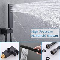 Système de douche thermostatique à jet de pluie en céramique noire mate avec finition polie, grand jet de corps complet à LED