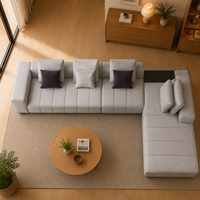 Canapé modulaire en forme de L en tissu gris clair écologique moderne avec chaise longue rembourrée en éponge pour appartement et hôtel
