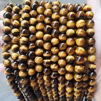 Œil de Tigre Jaune de Haute Qualité, Perles Rondes Lisses en Pierre Naturelle, Fils de Perles Jaunes et Brunes Œil de Tigre