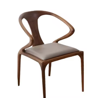 JP Luxury Original Design Noyer Couleur Épée Fauteuil Tissu Pu Cuir Siège Restaurant Loisirs Dîner Chaise