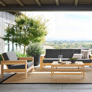 Conjunto de Sofás de Jardín para Exteriores en Madera de Teca Sólida con Cojines para Hoteles, Apartamentos y Exteriores - Licia - Product Image 2