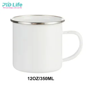 PYD Life RTS 핫 세일 미국 무료 바다 배송 DDP 12 oz 캠핑 승화 스틸 에나멜 머그잔 스테인레스 림