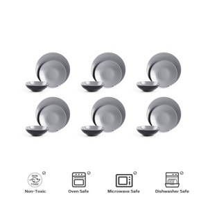 ชุดเซรามิกสโตนแวร์สีเทาอ่อนสไตล์โมเดิร์น จานเซรามิกดีไซน์เรียบง่ายสร้างสรรค์ ชามและแก้วเซรามิกสไตล์ตะวันตก ชุดอาหารค่ำสุดหรู - Product Image 3